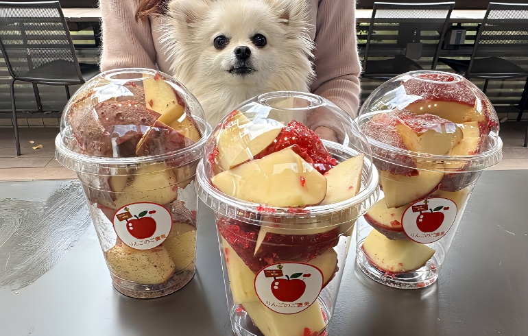 りんご飴各種（カット済み）とゆめちゃん