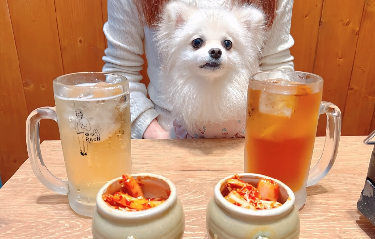 お通しの生キムチとゆめちゃん