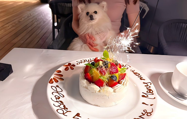 メッセージ付きホールケーキとゆめちゃん