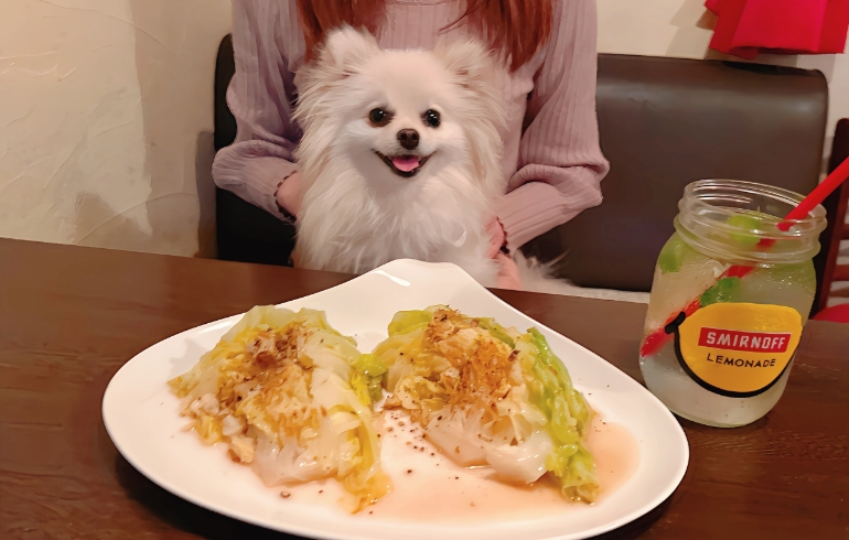 焼きキャベツの白ワイン蒸しアンチョビバターとゆめちゃん