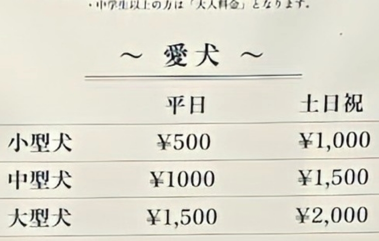 ワンちゃんの料金1
