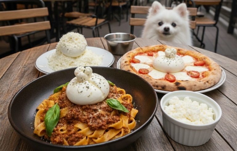 自家製ブッラータチーズと生モッツァレラチーズを使った各種料理