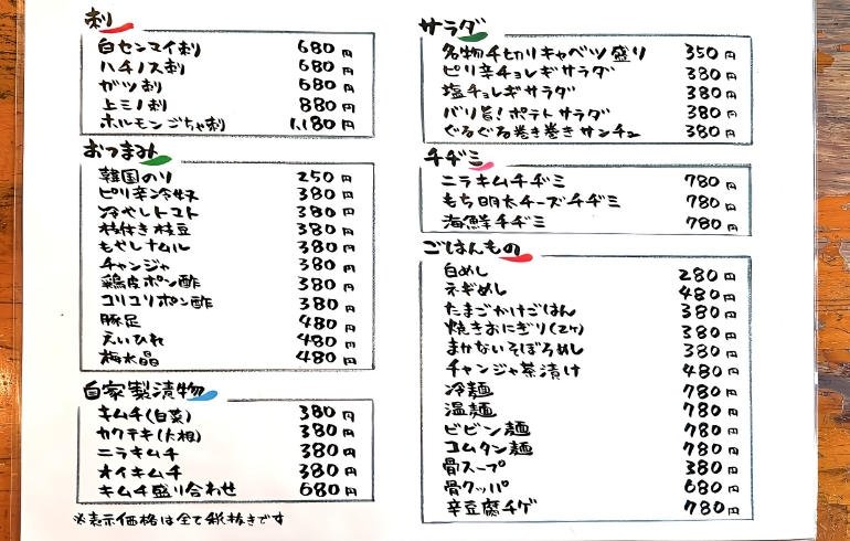 刺し・おつまみメニュー