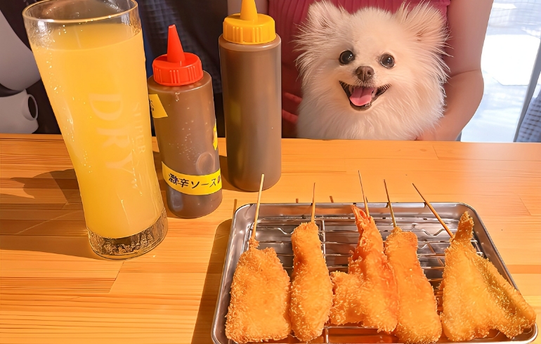 串かつ５本（肉・海鮮）とゆめちゃん