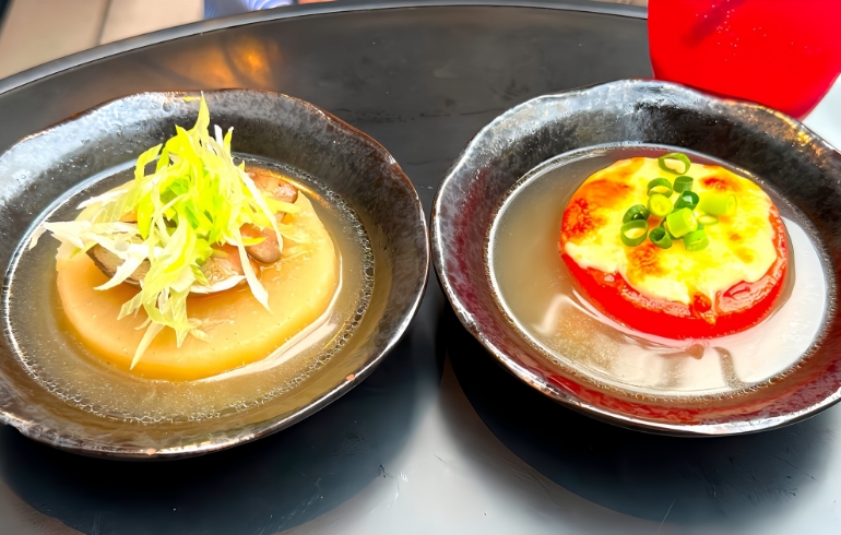 鶏フォアグラ大根とチーズトマトグラタン