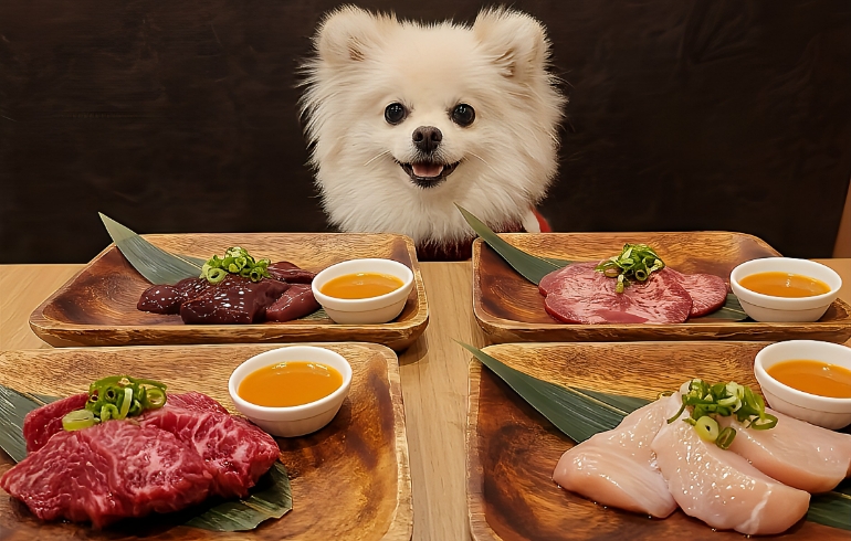 ワンちゃん専用の「わんちゃん焼肉食べ放題」とゆめちゃん