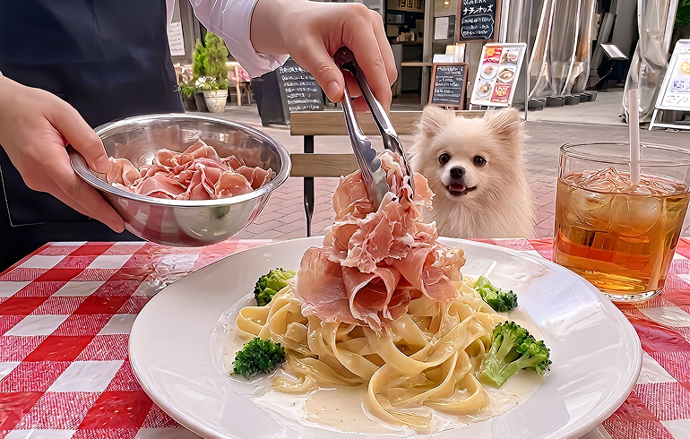 生ハムのせ放題クリームパスタ