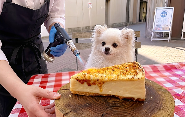 炙りチーズケーキ バーナーで仕上げるライブ感