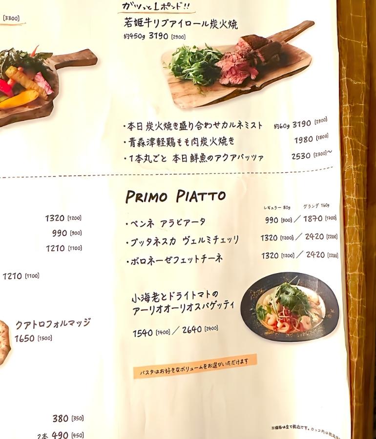メニュー、料理3