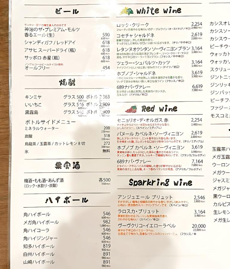 メニュー、ドリンク2 メニュー、ドリンク2